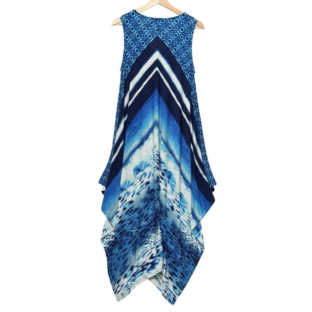 Chico's Handkerchief Hem Summer Dress Sz 1 (Med) Blue Vacation Stretch Lagenlook - Picture 2 of 7